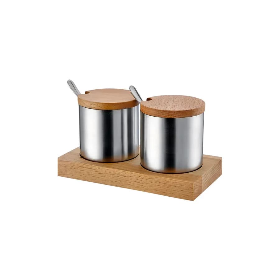 Étagère À Épices Ronde 2 Pièces Avec Support En Bois